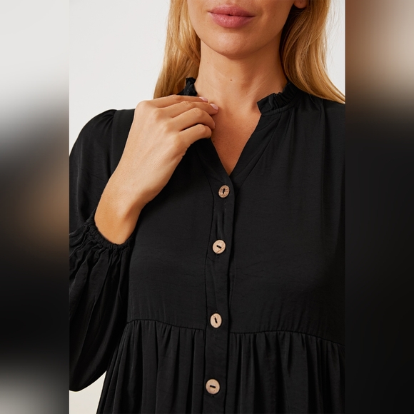 Ruffled Short Sleeve Button Up Shirt